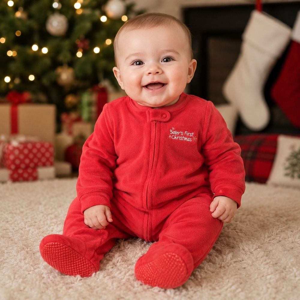 Jammies For Families Baby's First Christmas Red Footed Sleeper 6M NWT